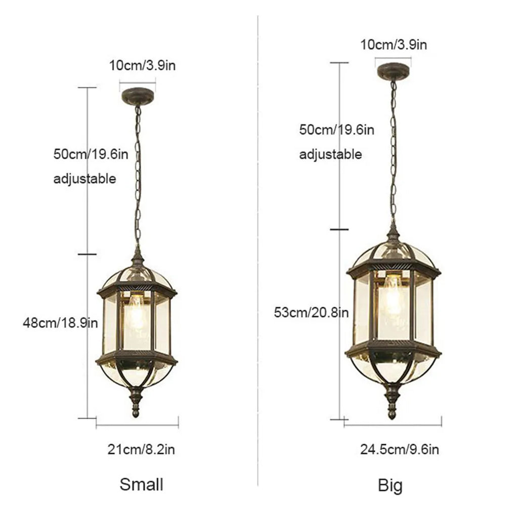 DecorBites™ Black Rustic Outdoor Hanging Lantern Light with Clear Glass Flush Mount Fixture