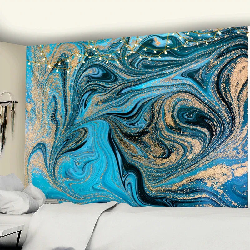 DecorBites™ Blue Gouache Line Tapestry Wall Hanging for Boho Room Decor