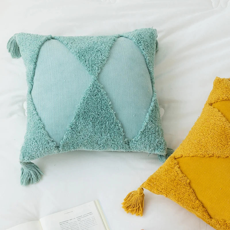DecorBites™ Diamond Tassel Cushion Cover 45x45cm White Yellow Green Handmade Sofa Bed