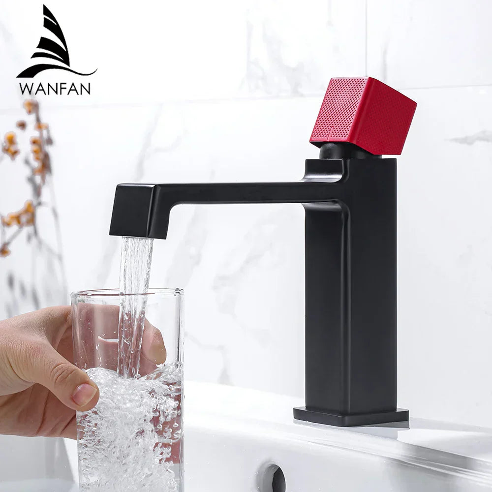 DecorBites™ Black Brass Basin Faucet Hot Cold Water Mixer Chrome Finish