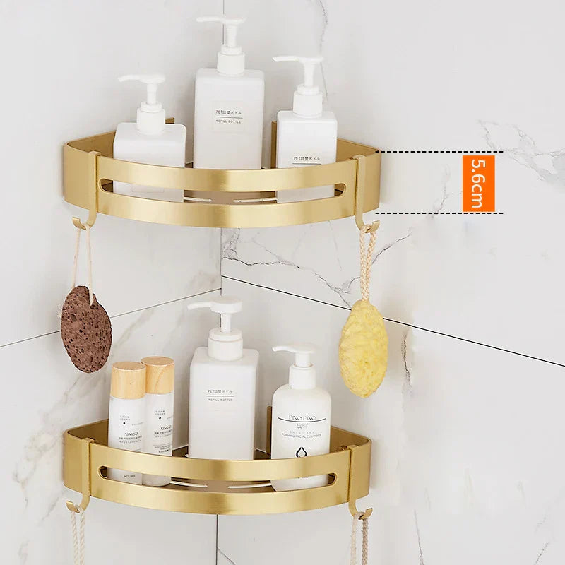 DecorBites™ Brushed Gold Bathroom Set: Shelf, Towel Rack, Holder, Toilet Brush - Bath Hardware