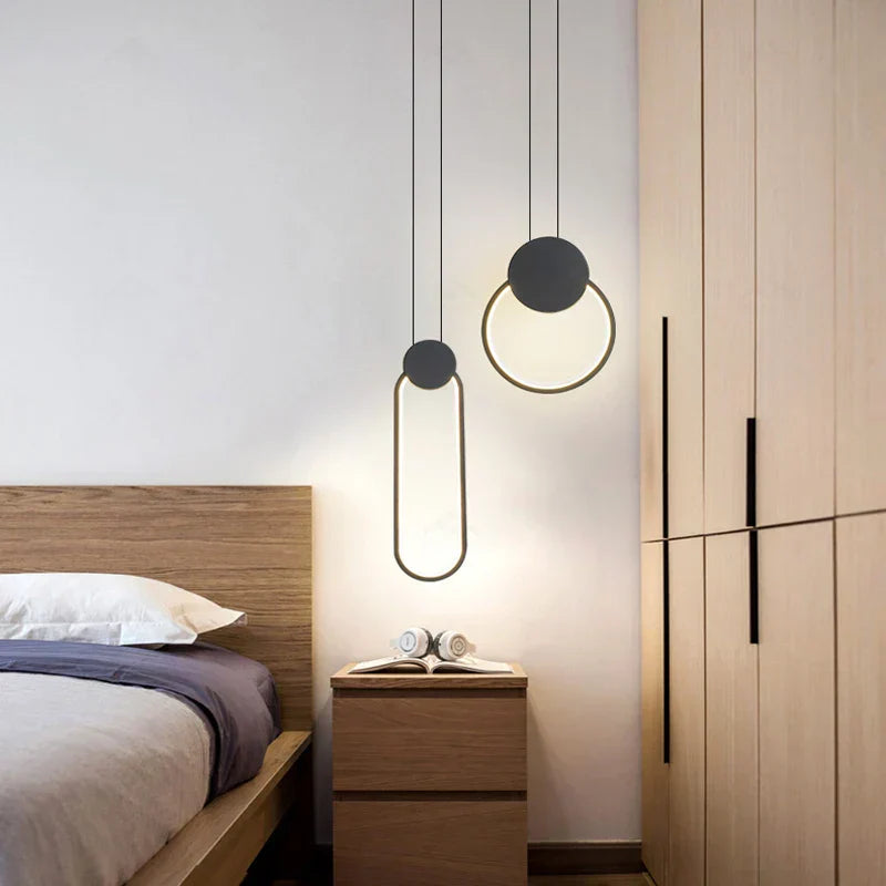 DecorBites™ Black Ring Pendant Lamp | Dimmable LED Ceiling Hanging Light for Bedroom Decor