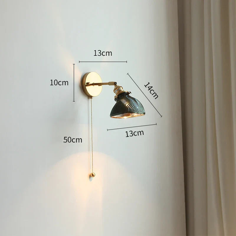 DecorBites™ Green Glass LED Wall Lights Pull Chain Switch Indoor Lighting Adjustable Fixtures