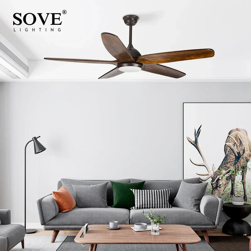 DecorBites™ 60" Solid Wood Blade Ceiling Fan Light LED Remote Control 220v