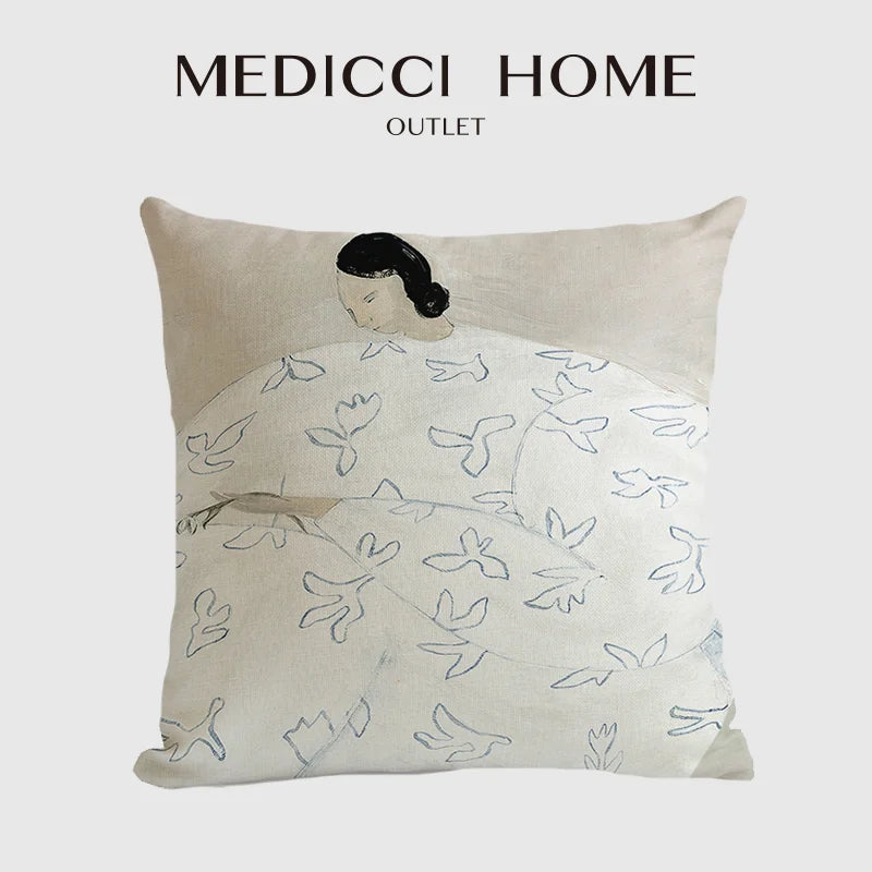DecorBites™ Japanese Art Handmade Square Cushion Cover 45x45 for Literary Youth Fashion