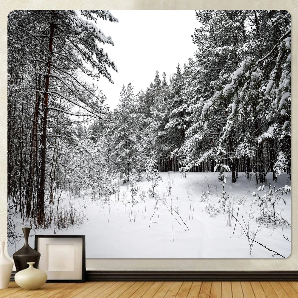 DecorBites™ Christmas Snow Forest Tapestry: Bohemian Bedroom Wall Decoration