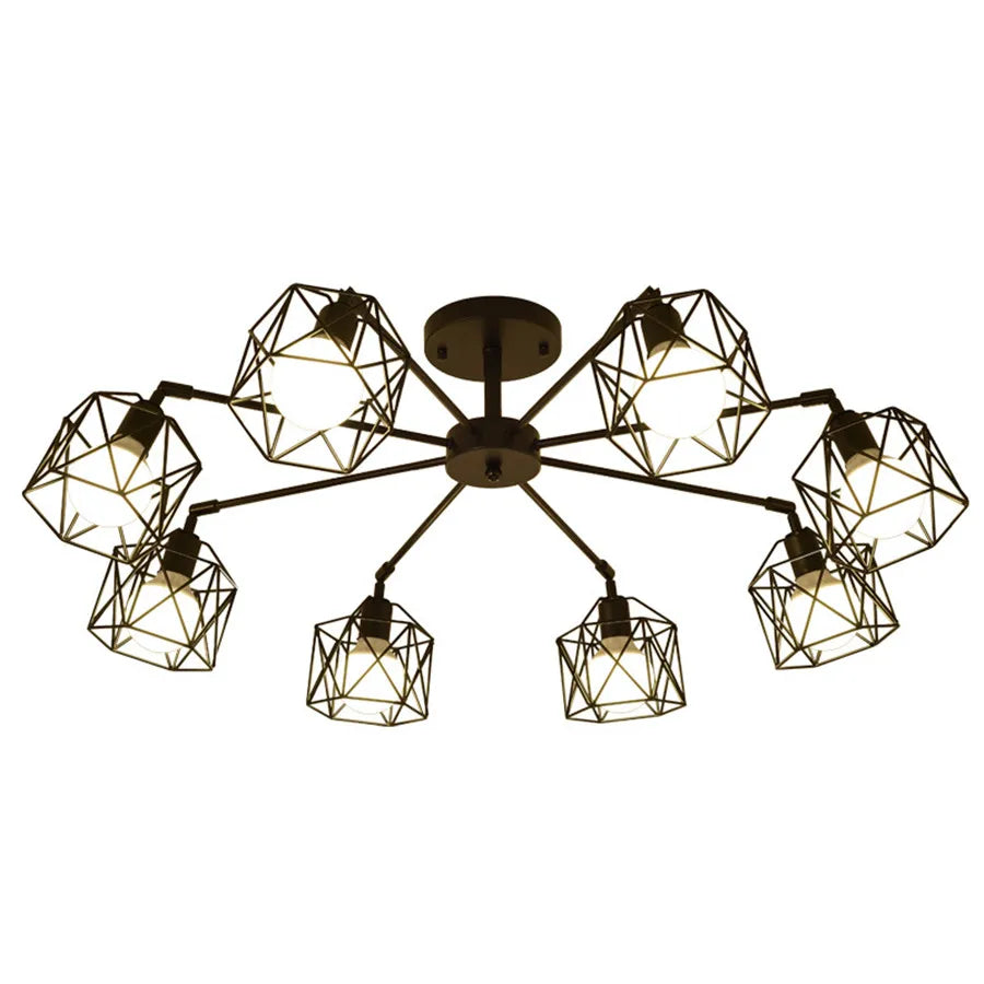 DecorBites™ Black Iron Cage Chandelier: Adjustable Spider Design Modern Ceiling Lamp
