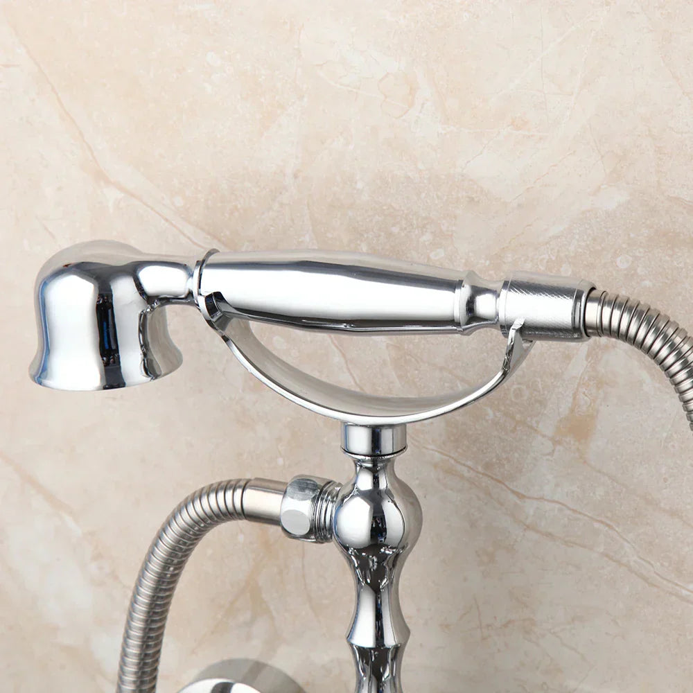 DecorBites™ Brass Bathroom Faucet Set with Hand Shower - Wall Mounted Chrome Water Mixer