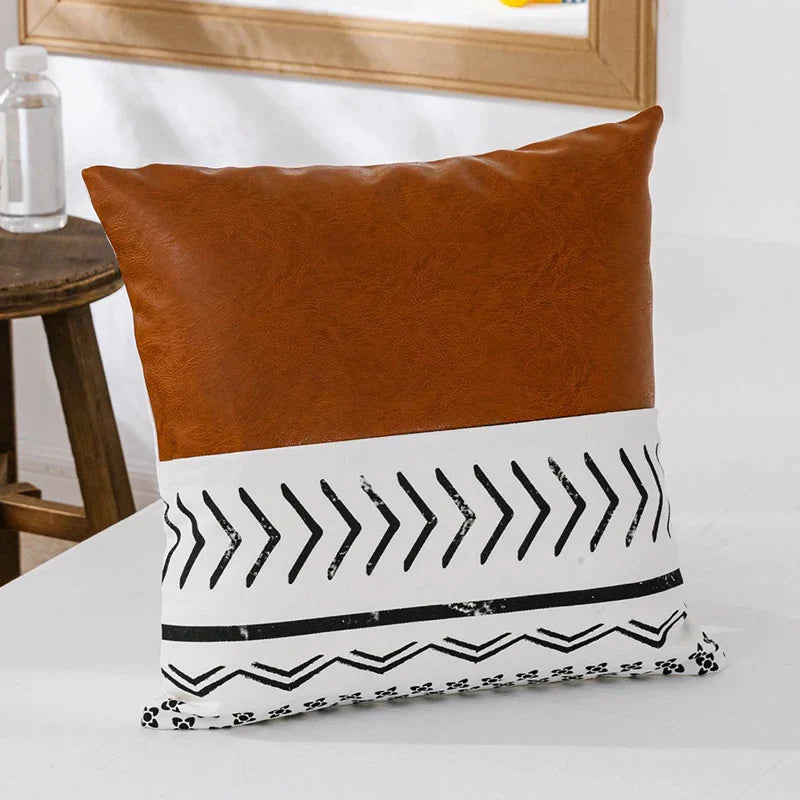 DecorBites™ Brown Faux Leather Cotton Cushion Cover 45x45cm/35x50cm Modern Design