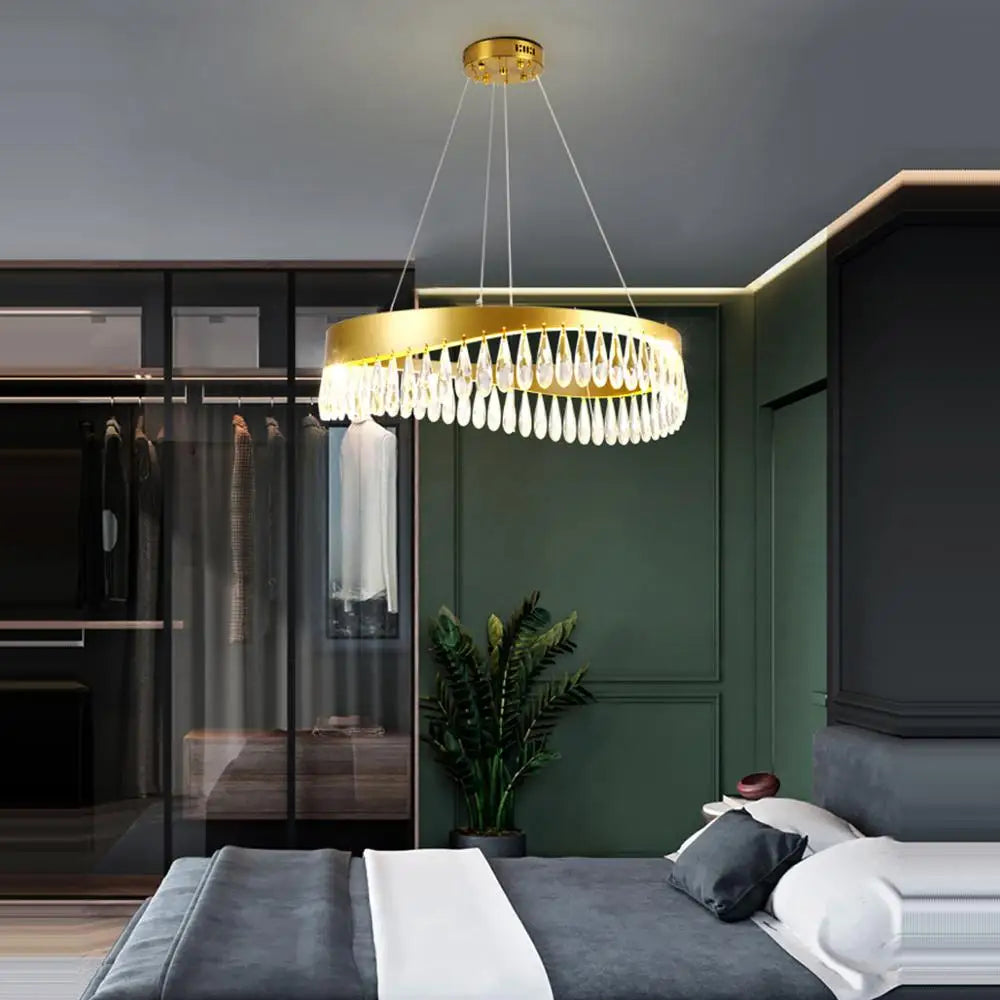 DecorBites™ Golden Crystal Stainless Steel Chandelier for Dining Room