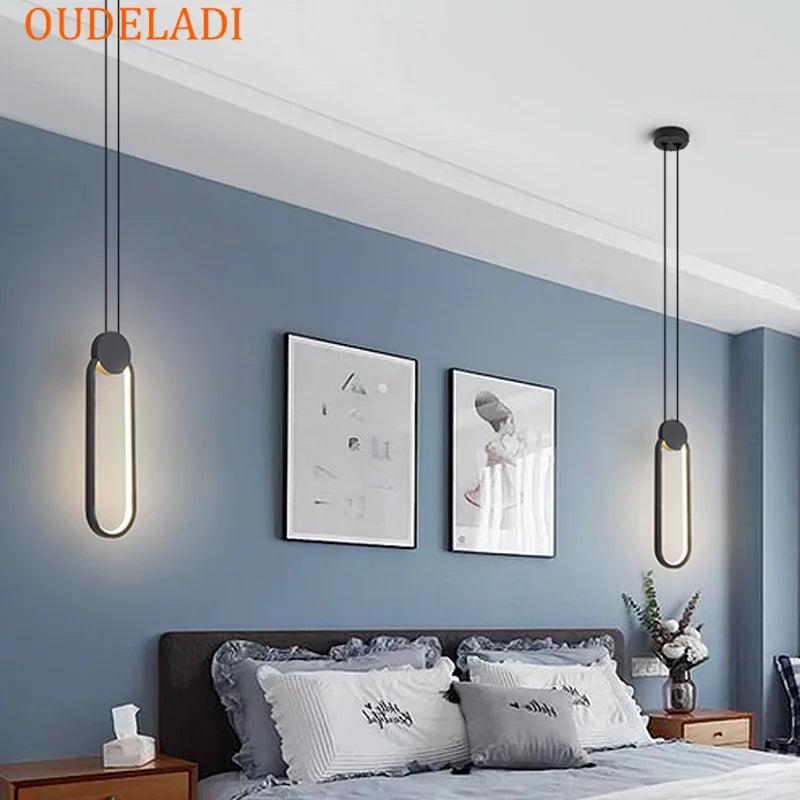 DecorBites™ Black Ring Pendant Lamp: Minimalist Nordic Design, Dimmable LED, Long Wire