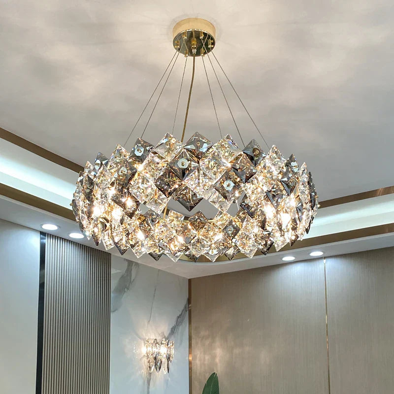 DecorBites™ Crystal Chandelier: High-End LED Pendant Light for Living Room, Dining Room & Kitchen