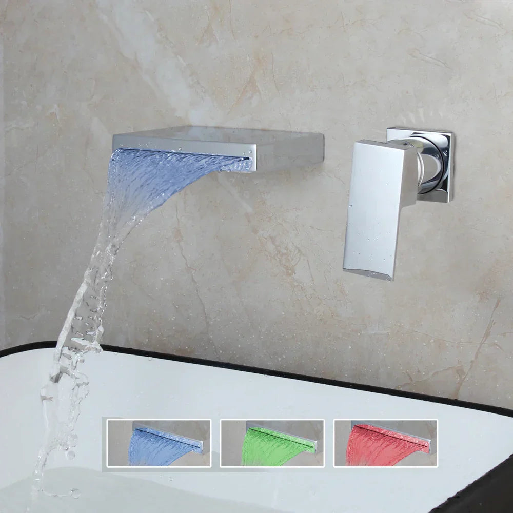 DecorBites™ LED Waterfall Bathtub Faucet in Chrome & Black - Wall Mounted Single Handle