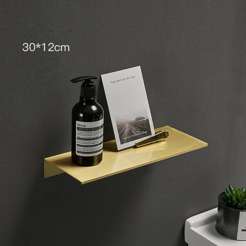 DecorBites™ Brushed Gold Bathroom Shelf Wall Mounted Shampoo Holder Rack Aluminum Basket