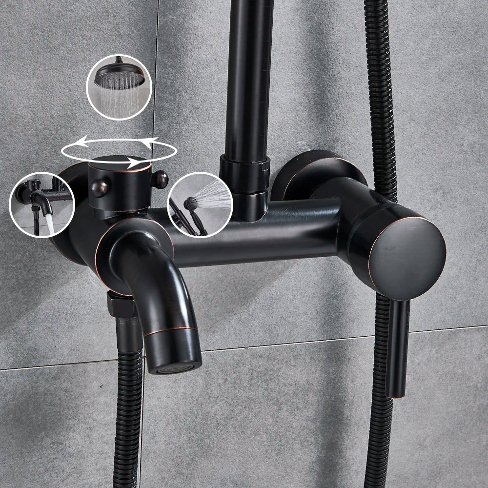 DecorBites™ Black Bronze Bathroom Shower Set with 8" Rainfall Head - Wall Mounted