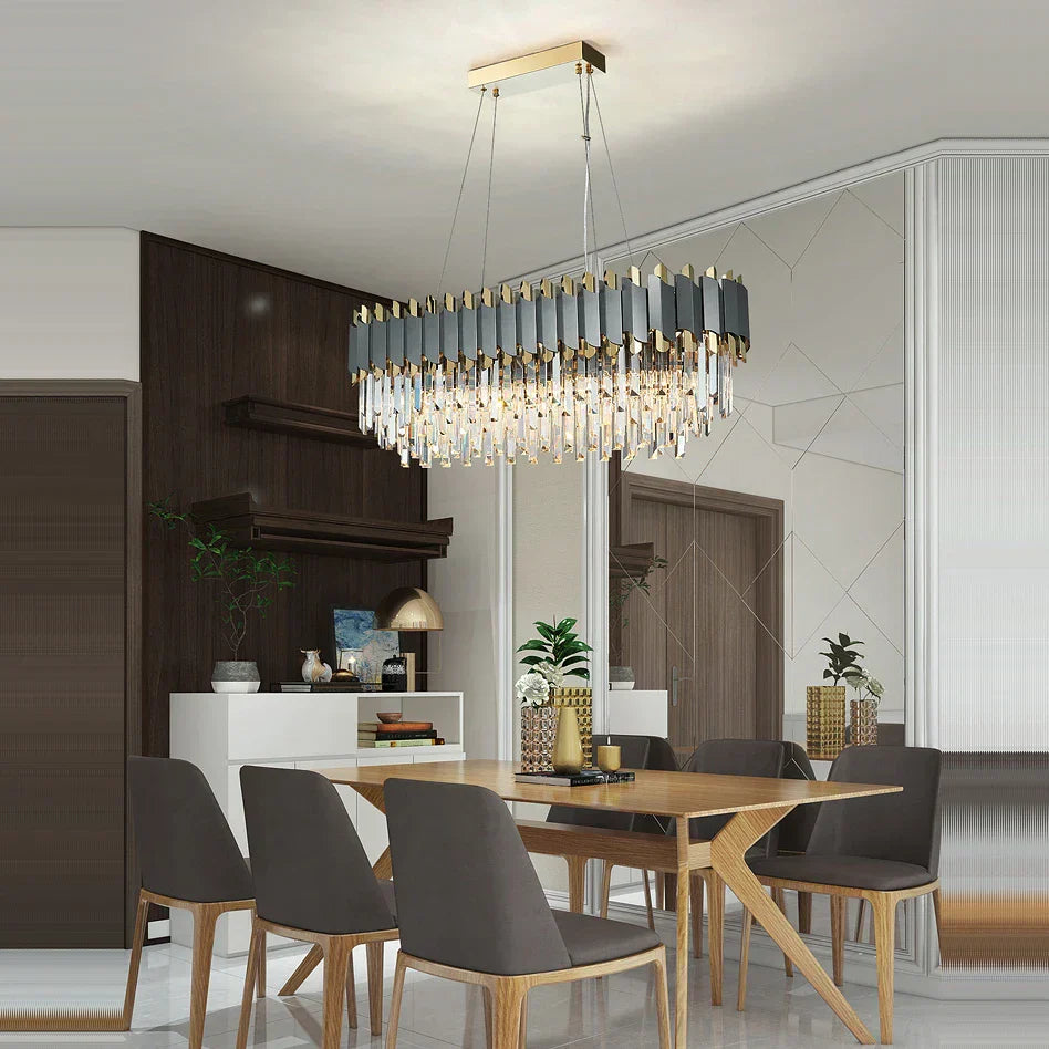 DecorBites™ Art Deco Golden Crystal Chandelier LED Hanging Lamp
