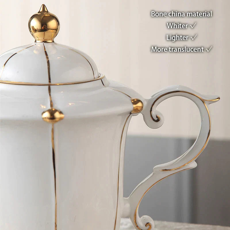 DecorBites™ Elegant Bone China Tea Set Luxury Porcelain Coffee Pot Creamer Sugar Bowlcaffold