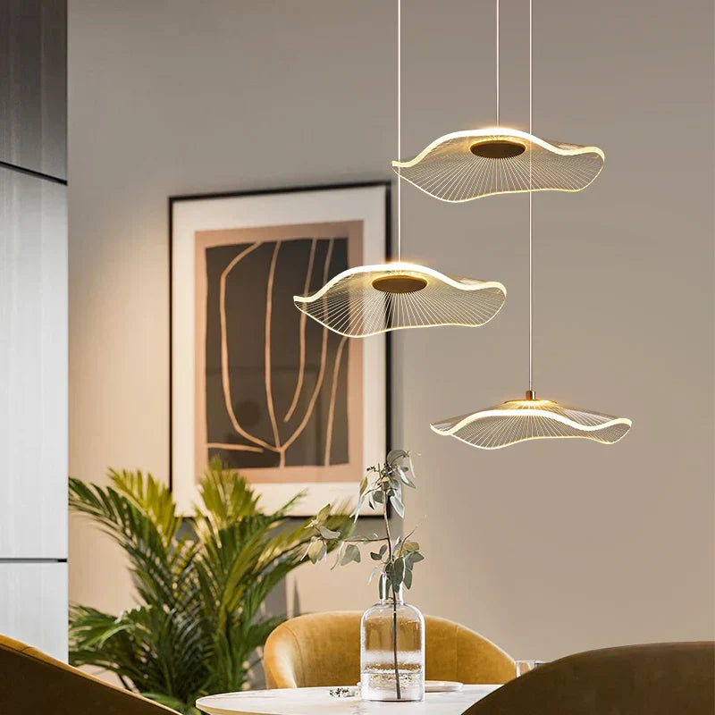 DecorBites™ Lotus Leaf Acrylic Nordic LED Chandelier for Restaurant Living Room Hotel Villa