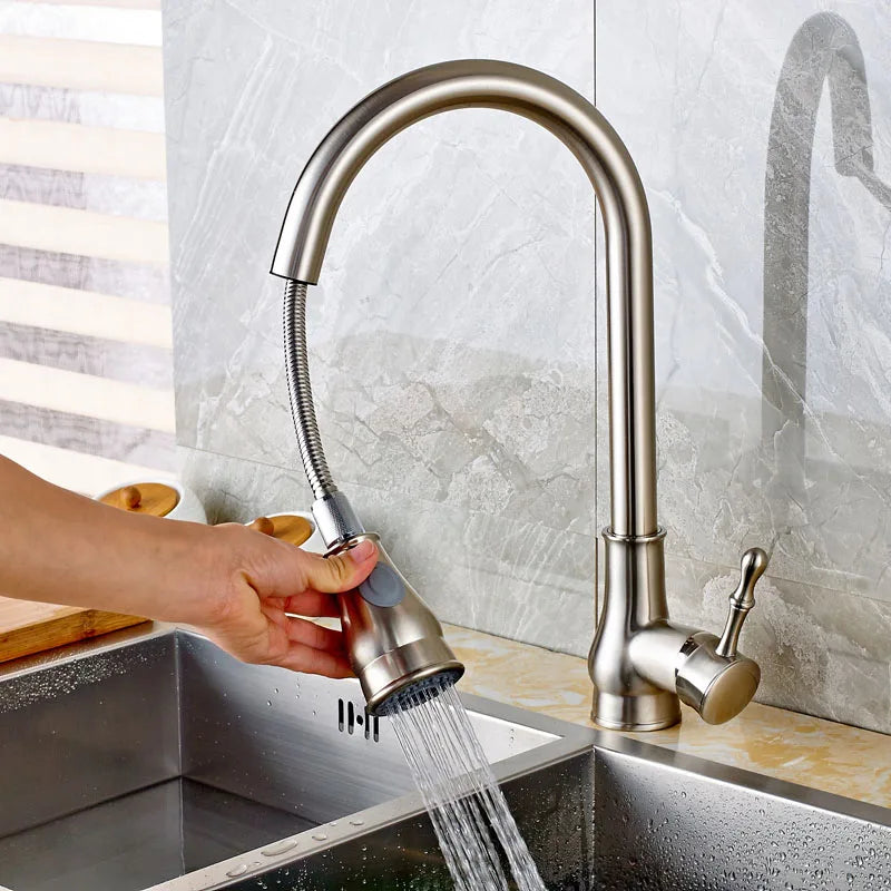 DecorBites™ Gold Brass Kitchen Faucet Rotatable Mixer Tap Single Handle Hot&Cold Water