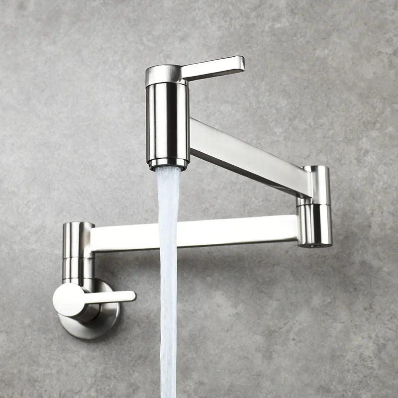 DecorBites™ Brushed Gold Brass Wall Mounted Pot Filler Faucet with Rotating Foldable Spout