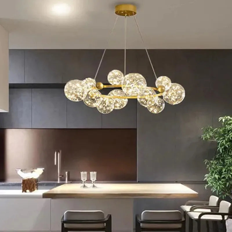 DecorBites™ Glass Bubble LED Chandelier: Nordic Art Star Bright Indoor Lighting for Romantic Atmosphere