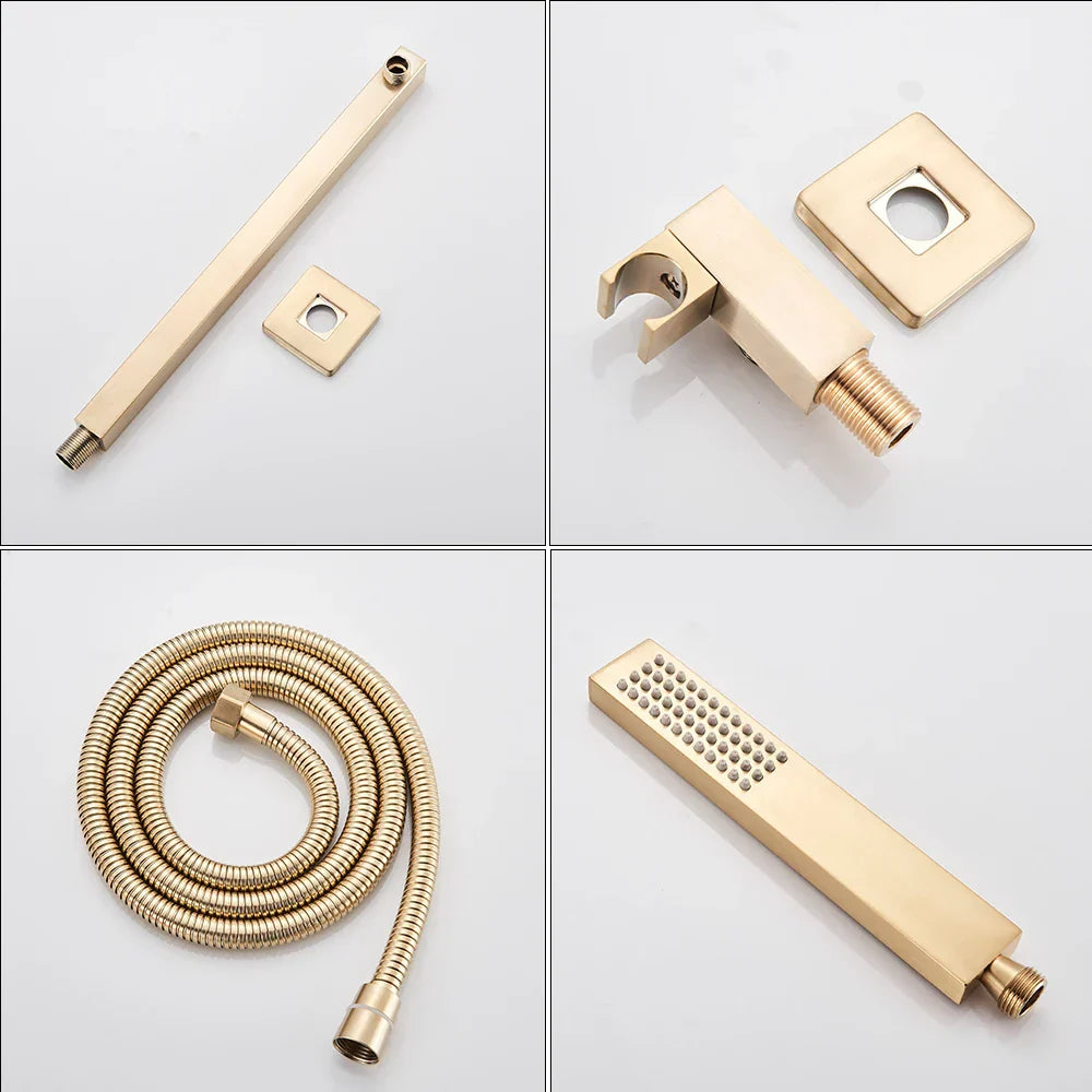 DecorBites™ Golden 8" Rainfall Shower Faucet Set with Handshower - Wall Mounted Luxury Mixer Tap