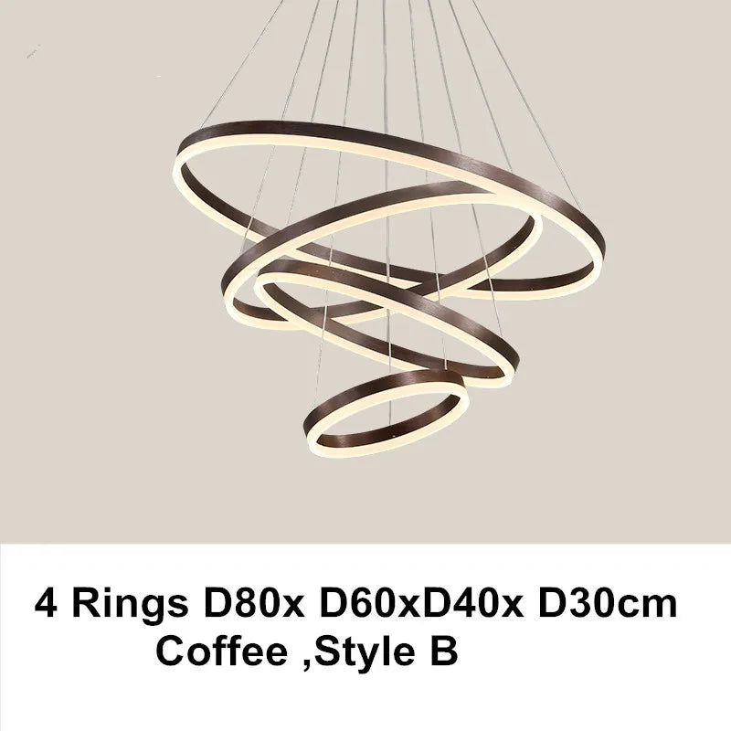 DecorBites™ LED Chandelier Rings Pendant Light - Coffee Gold Dimmable Ceiling Lamp