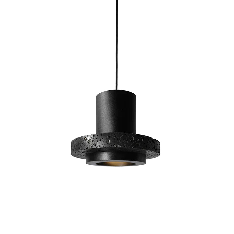 DecorBites™ Black Travertine Cement Terrazzo Pendant Light Industrial Hat Light