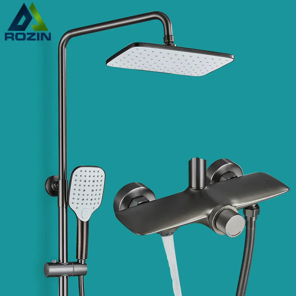 DecorBites™ Black Gray Wall Mounted Shower System Set with Bathtub Faucet