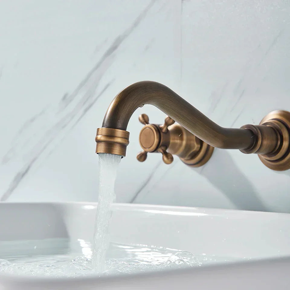 DecorBites™ Black Basin Faucet: Wall Mounted Hot/Cold Water Mixer for Bathroom Sink