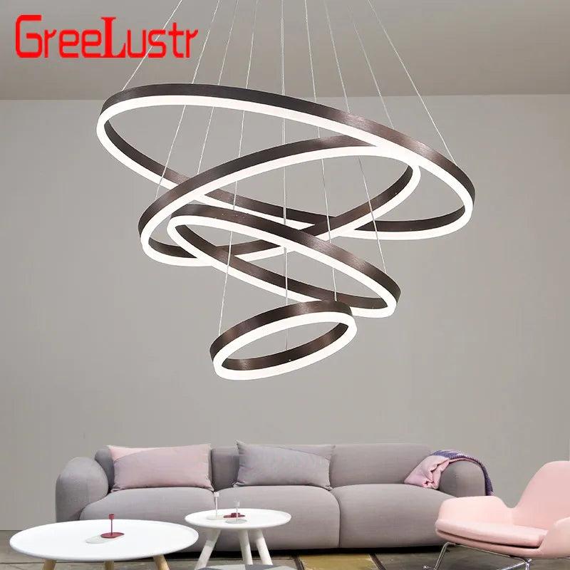 DecorBites™ LED Chandelier Rings Pendant Light - Coffee Gold Dimmable Ceiling Lamp