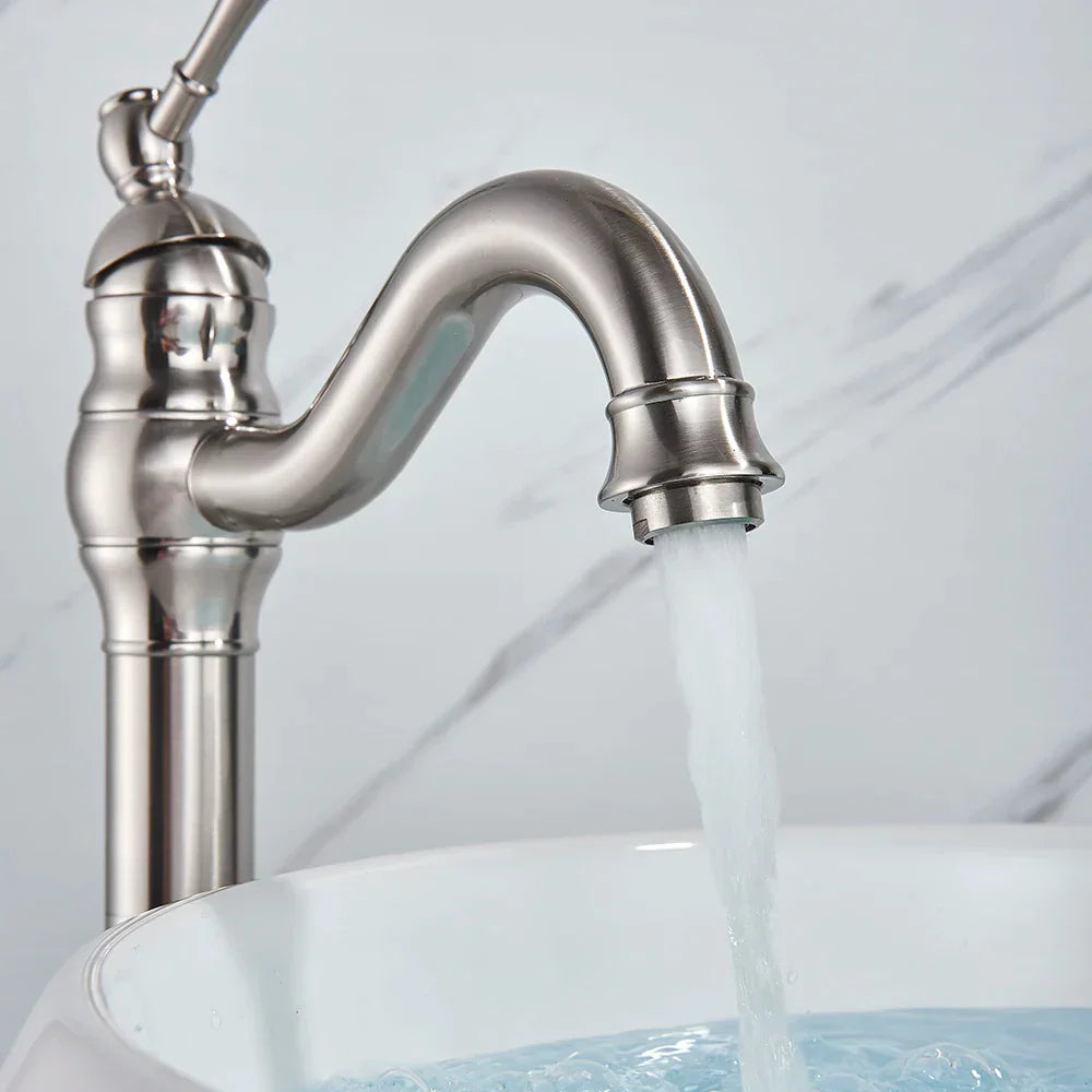 DecorBites™ Brushed Nickel Single Handle Bathroom Sink Faucet Swivel Spout Mixer Tap