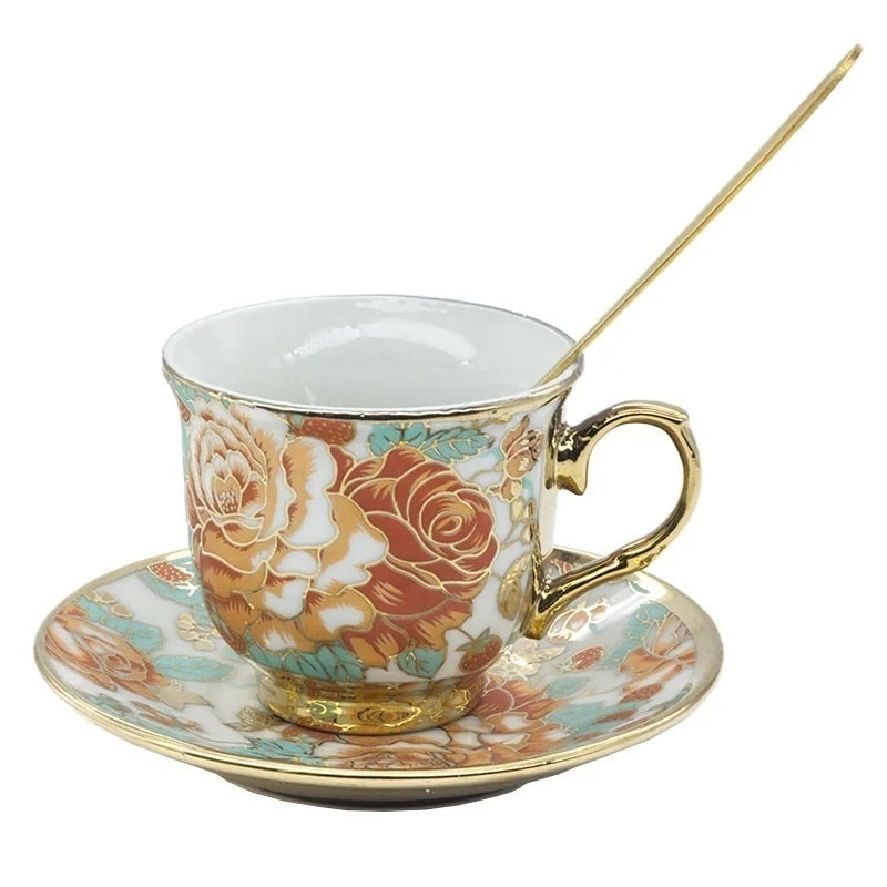 DecorBites™ Hand Painted Flower Ceramic Coffee Cup Set Home Kitchen Coffeeware