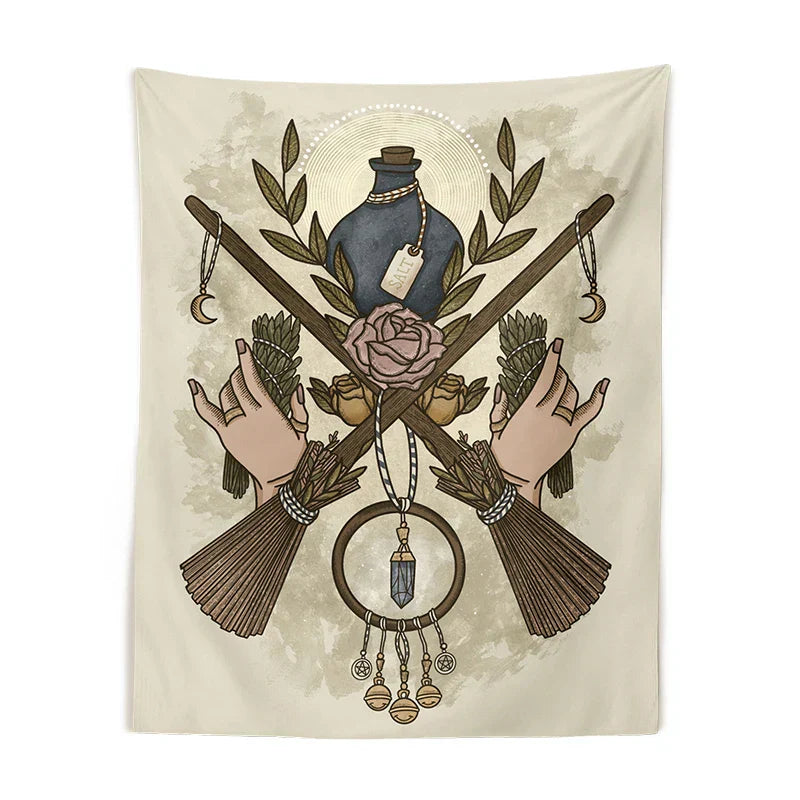 DecorBites™ Baphomet Tarot Witchcraft Tapestry: Mysterious Occult Moon Wall Decor