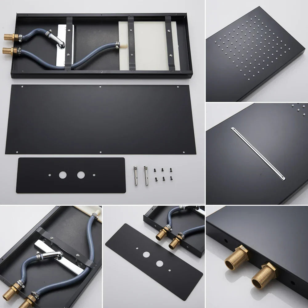 DecorBites™ Black Thermostatic Waterfall Rainfall Shower Faucet with Handshower