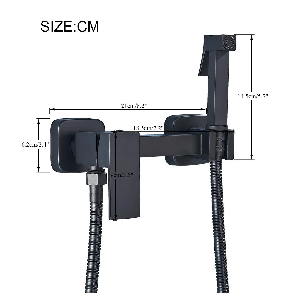 DecorBites™ Brass Bidet Faucet Mixer with Square Shower Spray