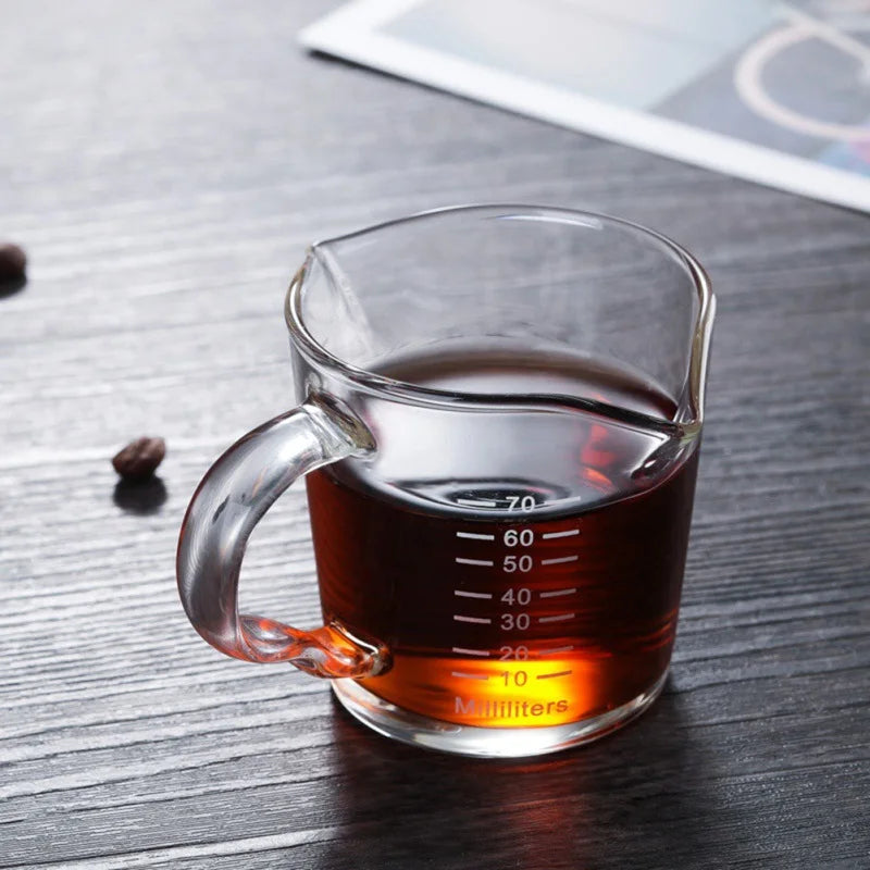 DecorBites™ Glass Espresso Milk Jug With Handle: Heat-resisting, Double/Single Mouth, Glass Scale Measure Mugs