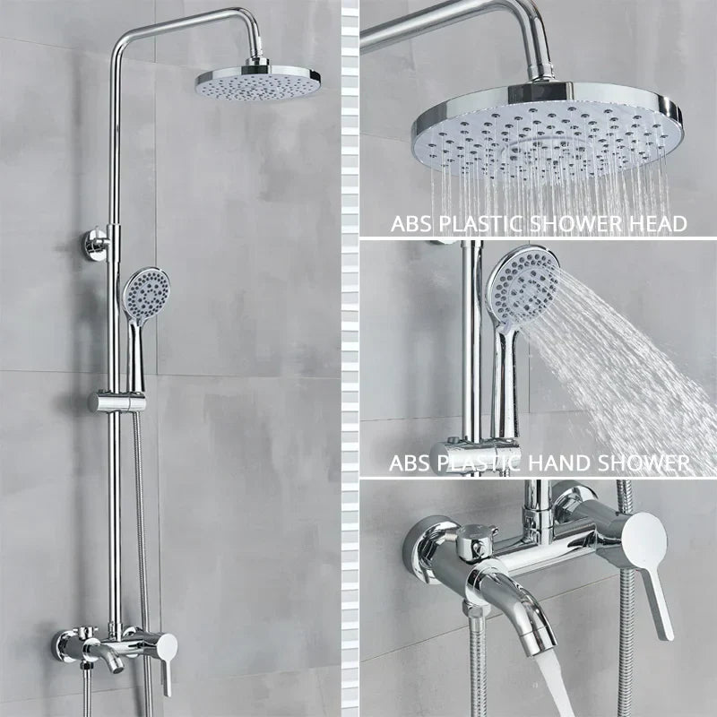 DecorBites™ Gold Polish 8" Rain Shower System Wall Mounted Bathtub Faucet