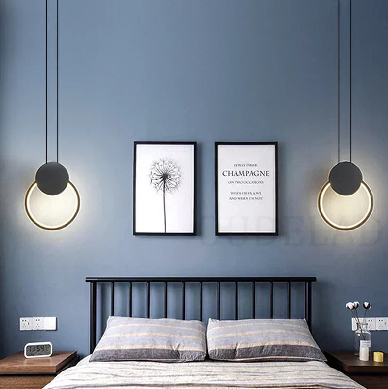 DecorBites™ Black Ring Pendant Lamp: Minimalist Nordic Design, Dimmable LED, Long Wire