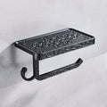 DecorBites™ Black Toilet Paper Holder with Phone Rack: Wall-Mounted Aluminum Bathroom Storage