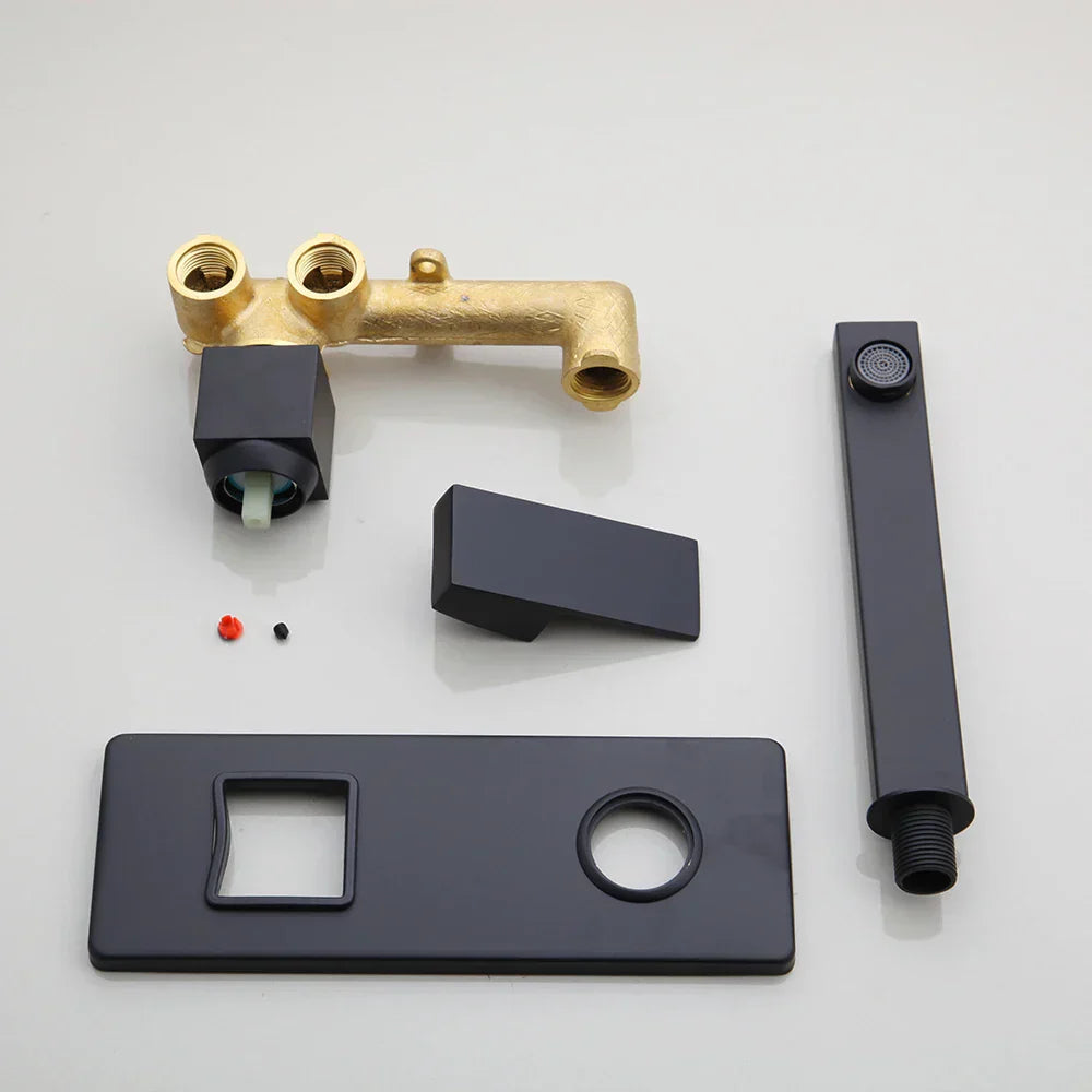 DecorBites™ Black Wall Mounted Basin Faucet Solid Brass Hot Cold Mixer.
