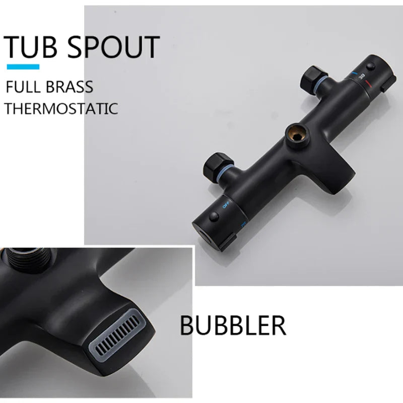 DecorBites™ Black Shower Faucet Set with Thermostatic Control and 8" Rainfall Head