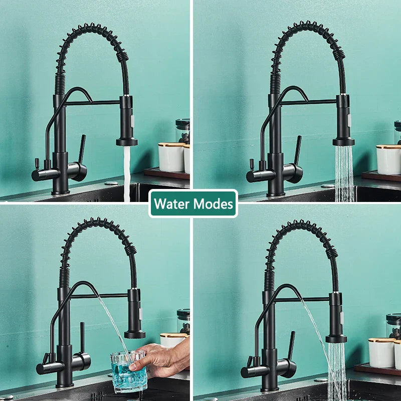 DecorBites™ Black Pull Down Pure Water Kitchen Faucet Swivel Hot Cold Water Taps