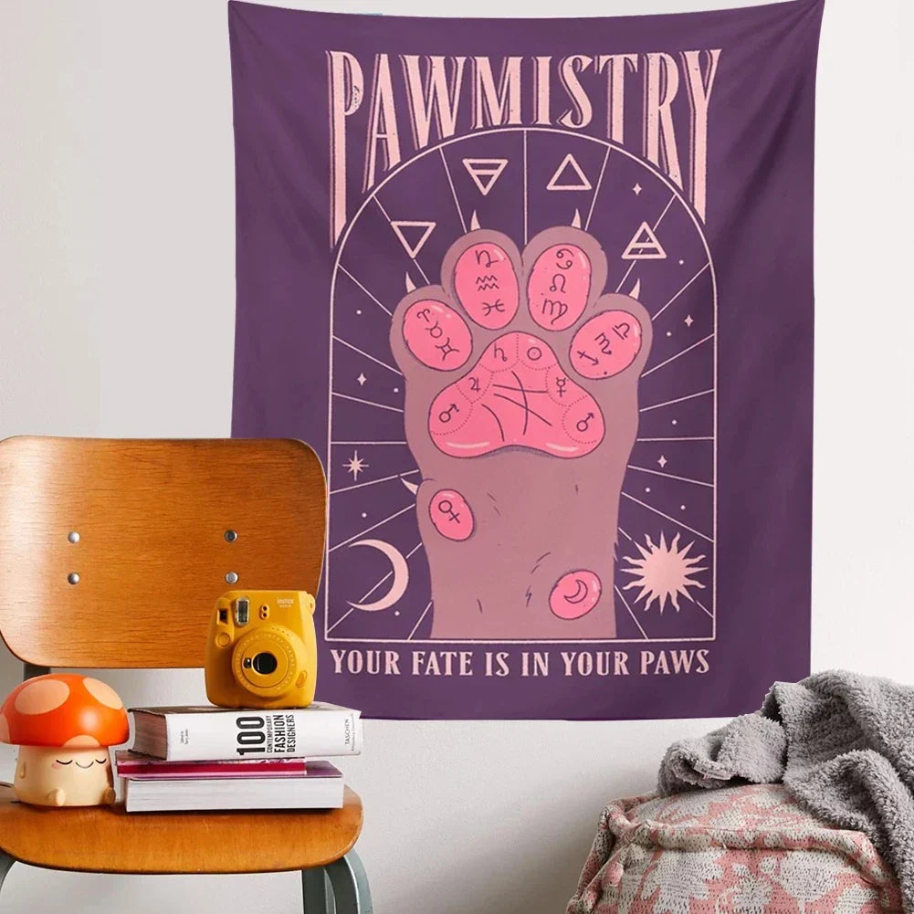 DecorBites™ Cat Paws Tarot Tapestry: Bohemian Home Decor for Hippie Vibes and Happy Spaces