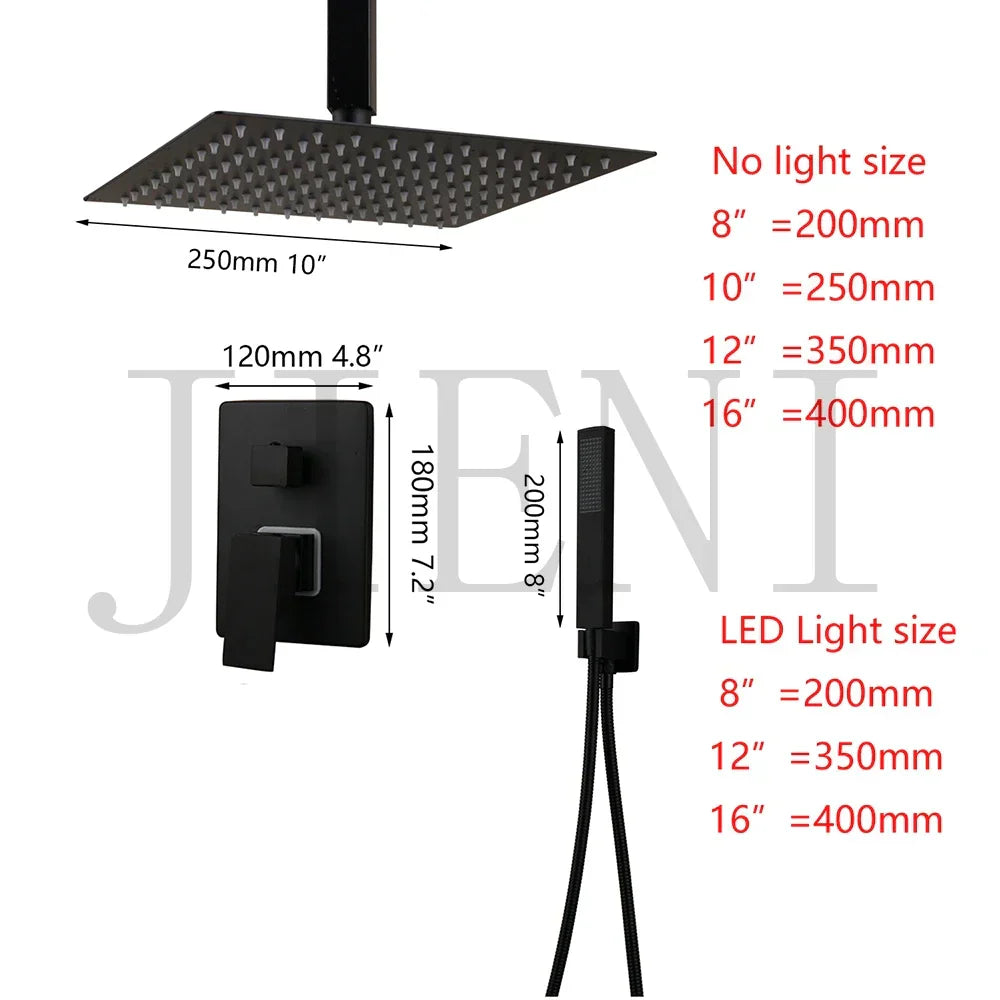 DecorBites™ Black Bathroom Shower Faucet Set with Ceiling Mount LED Shower Head Mixer Tap