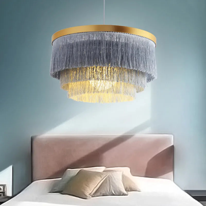 DecorBites™ Art Deco Cotton Thread Tiered Chandelier in Black Gold Finishing