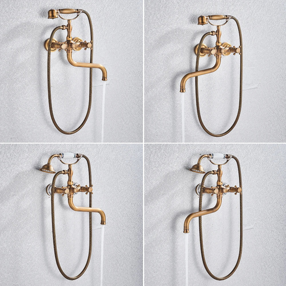 DecorBites™ Antique Brass Wall Mount Bath Shower Mixer Tap with 30cm Spout Rotation