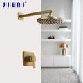 DecorBites™ 8" Antique Brass Round Wall Mounted Bathroom Shower Faucet Set with Rainfall Head & Hand Shower