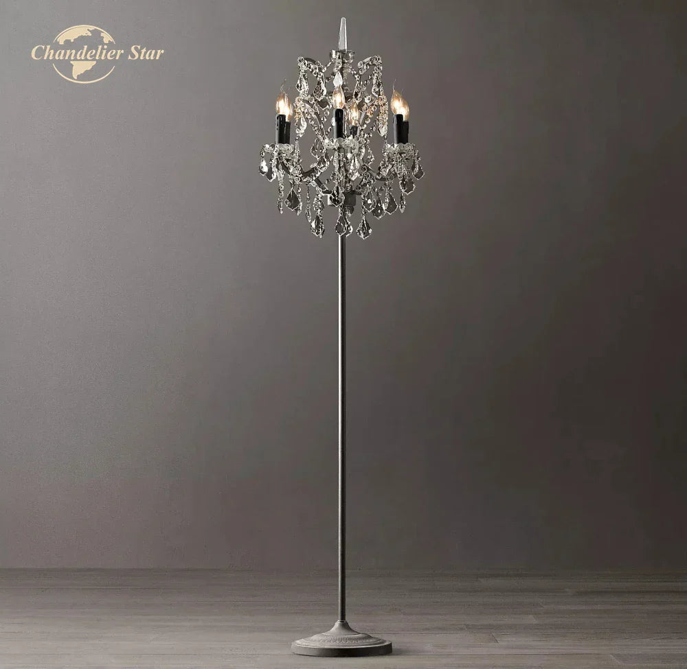 DecorBites™ LED Rococo Crystal Iron Floor Lamp Chandelier, Modern Standing Candle Light