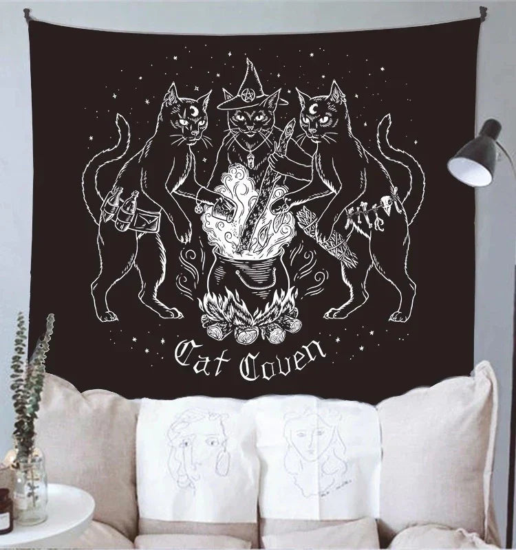 DecorBites™ Cat Witchcraft Black Rose Tapestry Wall Hanging Tapestries for Home Decor